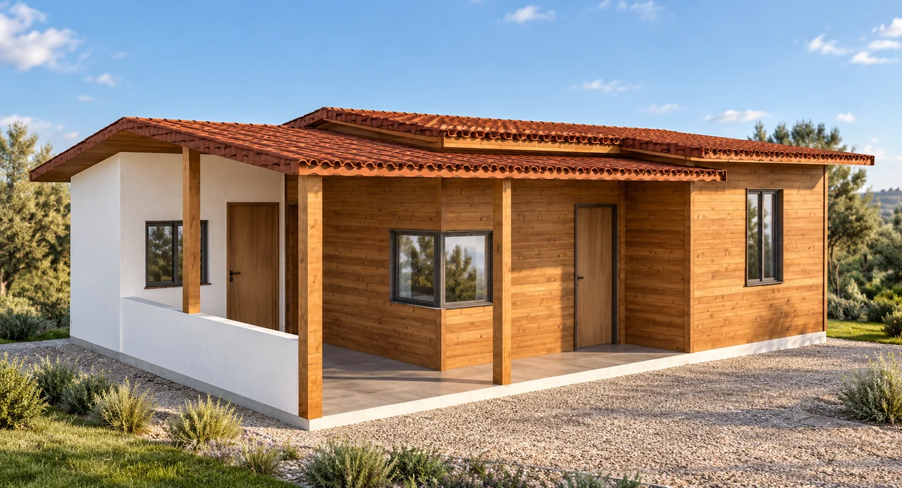 Casa de madeira — render ilustrativo