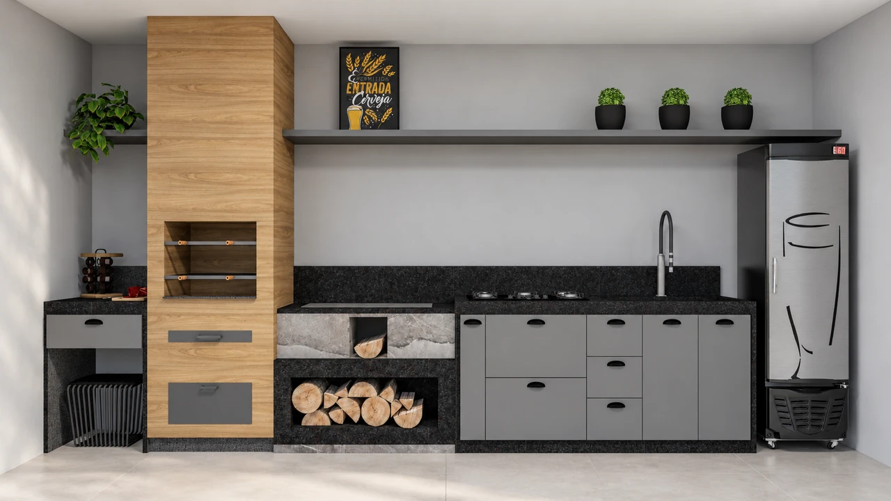 Residência e interiores — render ilustrativo